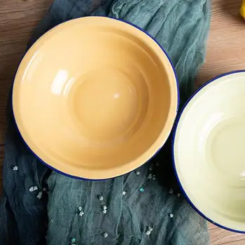 Esmalte Tazón de fuente de Ensalada de Fideos de Arroz Cuenco Resistente de la Vendimia del Esmalte Multifuncional Plato de Sopa Envases de Alimentos para la Cocina Vajilla