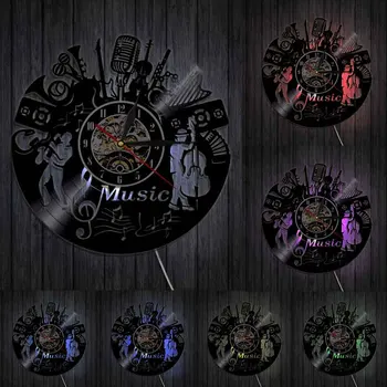 La música de la Banda de Reloj de Pared de la Personalidad Musicn Instrumento de discos de Vinilo Reloj de Pared 3D de Pared Relojes de Diseño Moderno Arte de la Pared Decorativos
