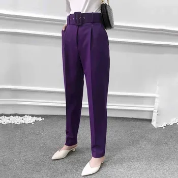 Invierno coreano elegante cinturones negros de cintura alta pantalones mujer pantalones casual slim oficina pantalones kawaii rosa lápiz pantalones de 2019 moda