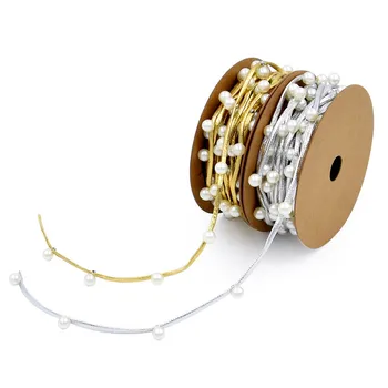 3Meters/rollo de Oro de Plata de Imitación de Cuero Cable de 6mm Perlas Cuentas de la Cinta DIY de Navidad de la Boda Decoración de Regalo de los Accesorios