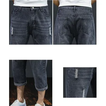 2021 Otoño de los Hombres Clásicos Vaqueros Elásticos de los Hombres de Estiramiento-fit Delgado Jeans Casual de Negocios de Estilo Clásico roto agujero Casual pantalones de Harlem