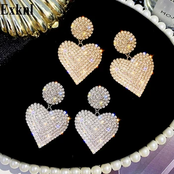 Exknl Amor de Lujo de diamantes de imitación de la Moda Pendientes de la Gota de las Mujeres de Bisutería de corea del Corazón de Cristal Cuelgan de la Boda Aretes de Joyería de 2020