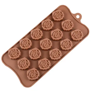 1PCS 15-incluso Rosa Flores de Silicona en Forma de Molde de Chocolate Utensilios para Hornear Herramienta de Utensilios de cocina de Tarta Fondant Herramienta de Decoración