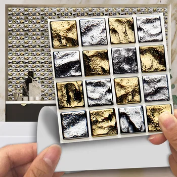 Simulación Dorado Textura de Mosaico de Azulejos de la Pared Pegatinas de las Transferencias de Portadas para la Renovación de la Casa de Arte Calcomanías de Pelar y pegar Vinilo Mural de BRICOLAJE