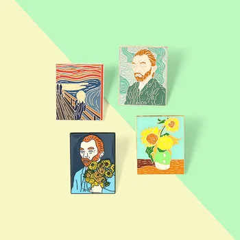 El esmalte Broche de Van Gogh Girasol Broche de Pintura al Óleo Broche de Joyería Creativa Anti-deslumbramiento Pernos de la Solapa de Regalo para los Amigos Esmalte Pines