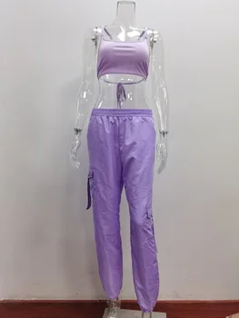 Camis de Dos piezas traje para las Mujeres del Verano 2021 Sin Vendas Sexy Calle Hipster Color Sólido Monos Deporte y2k