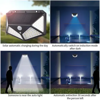 De alta Calidad Poderosa Cuatro Lados 100 LED de la Luz Solar al aire libre del Jardín del LED Lámpara Solar Impermeable del Sensor de Movimiento de la Luz de Calle