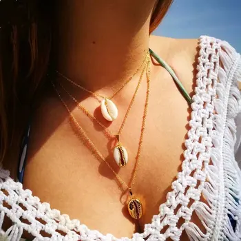 De moda creativo de varias filas collar para las mujeres con la concha de la moneda y de girasol colgante de diseño de las cadenas de enlace mixto hembra de naszyjnik