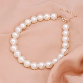 Elegante Blanco de Imitación de la Perla Gargantilla Grande y Redondo de la Perla de la Boda Bohemia Collar para las Mujeres de la Muchacha del Encanto de la Joyería de la Moda