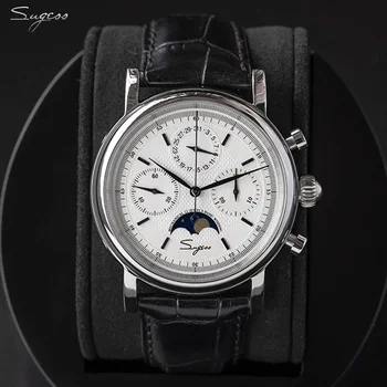 Gaviota Movimiento ST1908 Sugess los Hombres Mecánicos de Calendario Reloj Cronógrafo Vintage fase lunar reloj de Pulsera Impermeable