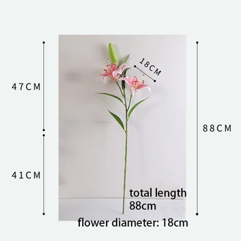 88cm Lily Artificiales de Seda de la Flor 3 Cabeza Falso Planta Ramo de Decoración para el Hogar de la Boda de Hotel Mesa de Accesorios de Decoración de la Ventana