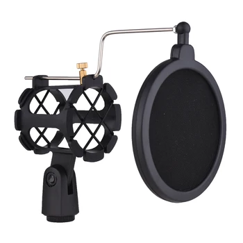Micrófono de Choque de Montaje Anti-vibración soporte de Micrófono de Pie con Filtro anti-Pop Adaptador de rosca para el Diámetro de 2 cm-4 cm Delgada Condensador Mic
