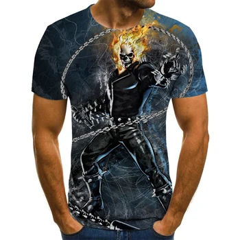 Mens Cráneo camisetas de Moda de Verano de Manga Corta de Ghost Rider Cool T-shirt 3D del Cráneo de Impresión Tops Rock Fuego Cráneo Camiseta de los Hombres de la ropa