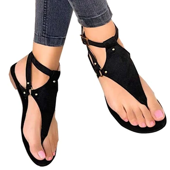 Las mujeres sandalias de 2021 conjuntos de pies chanclas zapatos planos chanclas de playa, zapatos casuales damas pendiente con Roman sólido sandalias