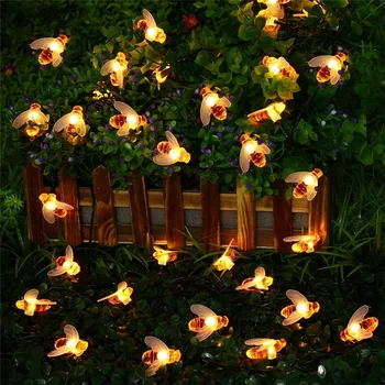 Solar del LED Lindo Mini Miel de Abeja de la Mosca de la Forma de Cadena de Hadas de la Luz al aire libre Impermeable de Jardín, Decoración de la Pared del Parque Partido Guirnalda de Luz