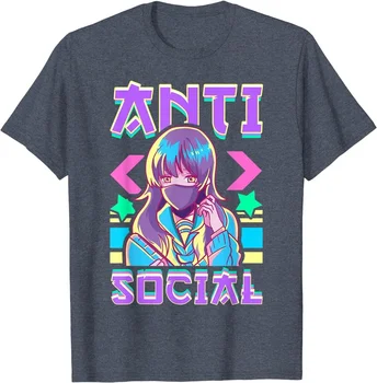 Kawaii Verano Tops de dibujos animados camiseta de Karate Graphic Tees Lindo Anti Social Vaporwave Anime Chica Japonesa Antisocial T-Shirt
