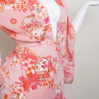 WECI Sensual Ropa de Mujer de Kimono Camisón de Pijama Sexy de Satén Mujer Más el Tamaño de Vestido de Lencería Pornôs Camisón Japonés ropa de dormir