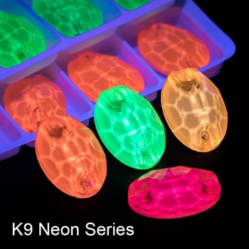 K9 de Neón de la Elipse de Coser En Pedrería 5 Colores 11*16 mm Brillo de Cristal Brillante Para la Decoración de Prendas
