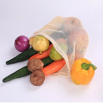 De algodón de Malla Vegetal Bolsas de Producir Reutilizables de Almacenamiento de la Cocina de la Fruta con Cordón