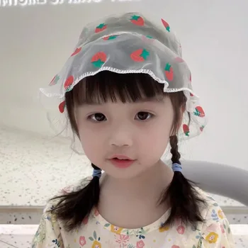 De 2 a 4 Años de Edad Neto Hilo de Verano para Niños Pescador Sombrero coreano de dibujos animados de Organza Transparente protector solar Sombrero de Cubo