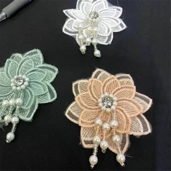 6pcs 6*8cm Tres Dimensiones Perlas de Flores Bordado a Mano de BRICOLAJE Accesorios de Prendas de vestir Prendas de vestir de Tela de Costura DIY Craft Supplies