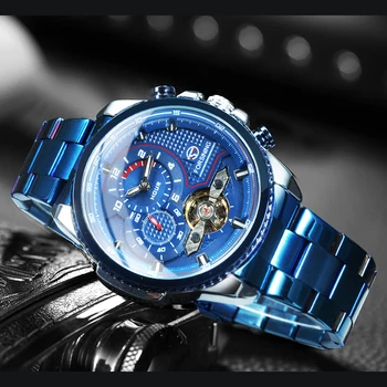 FORSINING Azul Tourbillon Reloj de los Hombres Mecánicos Automáticos Relojes para Hombre 2021 Marca de Lujo de la Banda de Acero Dropshipping relojes homme