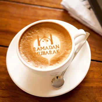 8Pcs Café Plantillas para la elaboración de Eid Mubarak Pastel de Plantillas Musulmán Café Plantillas de Decoración de Pastel de Herramientas de la Parte de Bricolaje Decoración