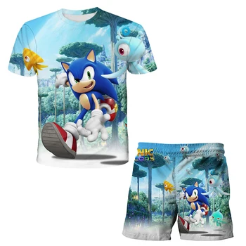 Niños pantalones Cortos de Sonic 3D Camisetas Impresas Conjunto para Niños de dibujos animados de Chicas Cool Camiseta Traje de Verano de los Niños Niño de Manga Corta de Conjuntos