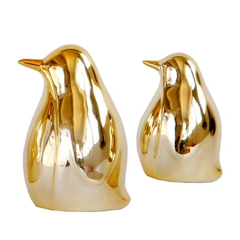 2Pcs de Oro Pingüino de Porcelana Artesanía de Cerámica Para la Sala de estar Dormitorio Librero Escritorio Decoración para el Hogar - S & M
