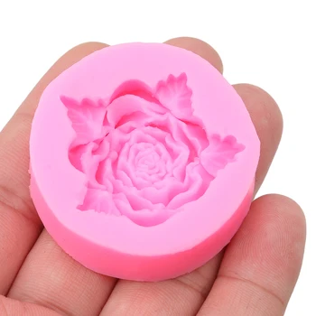 3D Rosa Flor Molde de Silicona 1PC Fondant Decoración de la Torta de Herramientas de Galleta de Chocolate de Arcilla de Polímero de Resina, Moldes para Hornear Rosa QB994716