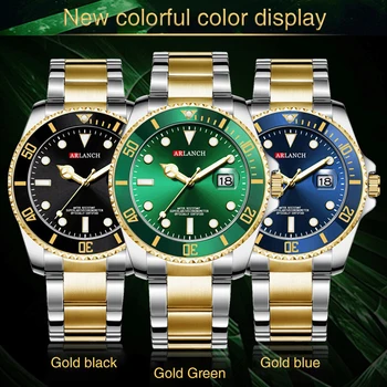 ARLANCH los Hombres de la Moda Reloj de Cuarzo de la parte Superior de la Marca de Lujo de Relojes resistentes al agua para Hombre de los Deportes Fecha de relojes de Pulsera Negro Relogio Masculino
