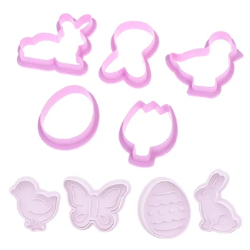 Conejo Forma de Pascua Cortadores de Galletas de Plástico 3D de dibujos animados de Pressable Galleta del Molde DIY Cookie Sello de la Cocina para Hornear Pasteles para hornear