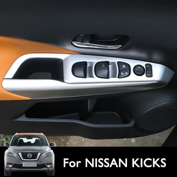 La Fibra de carbono Cromo 4pcs Ventana Interruptor de Ajuste del Panel de la Cubierta del Panel de Guarnecido de Pegatinas Para el Nissan Kicks 2017 2018 2019