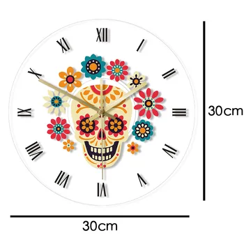 Mexicano Floral Cráneo, Reloj de Pared Día de los Muertos Morden Diseño de Dia De Los Muertos de la Noche de Luz Colgante Con luz de fondo LED