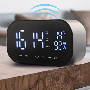 LCD Digital de Reloj de Alarma Inteligente Reloj de Mesa Electrónica de Escritorio Relojes de Radio FM Estéreo Inalámbrico Reproductor de Música USB de despertador, Reloj