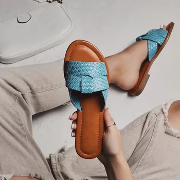 Explosivo estilo de las señoras sandalias de moda sandalias planas personalizado pie de piedra zapatillas