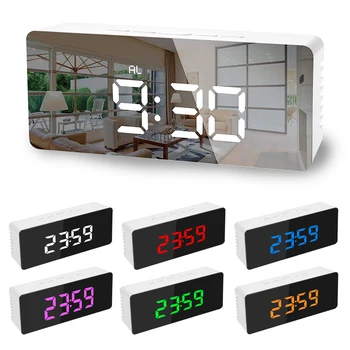 5Fuctions Botón de Espejo Digital de la Pantalla LED de Alarma del Reloj Reloj de Escritorio de la Temperatura del Calendario, Función de Repetición de alarma con USB 1pc 14x50x3.4cm