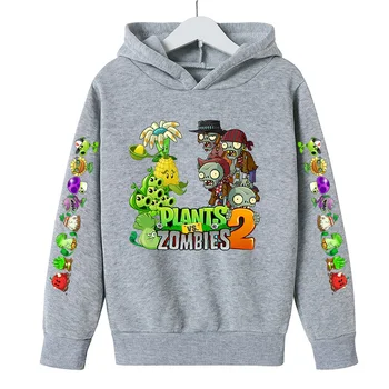 2021 Hijos de la Sudadera con Capucha de Planta VS Zombie Algodón Impreso de la Primavera y el Otoño de dibujos animados Tops Jersey Suéter con Capucha Niños