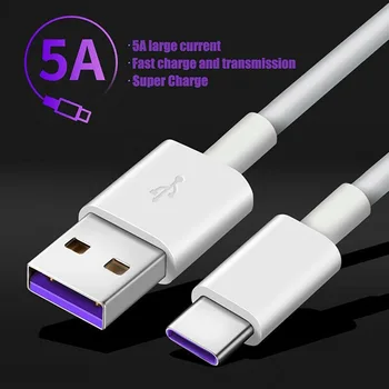 5A Carga Rápida USB Tipo C Cable Para Samsung S20 S9 S8 Xiaomi Huawei P30 P40 Carga de Alambre Blanco Blcak Cable y Cargador Rápido