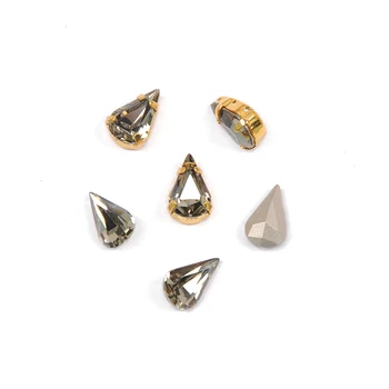 YANRUO 4300 Todos los Tamaños Negro Diamante en Forma de Pera Punto de Strass de Cristal de Coser Apliques de Pedrería Para el Vestido de Boda