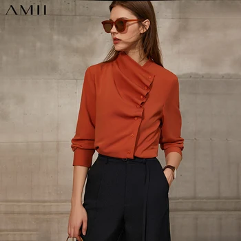 Amii Minimalismo Primavera Nuevas Mujeres de la Blusa de Moda Sólido Botones Sueltos de Ropa de Mujer en Causal de las Mujeres Camisa Tops 12140090