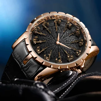 Marca única reloj de cuarzo de hombre 2021 de lujo de oro rosa de cuero reloj de pulsera de moda cusual impermeable Vintage Relogio Masculino