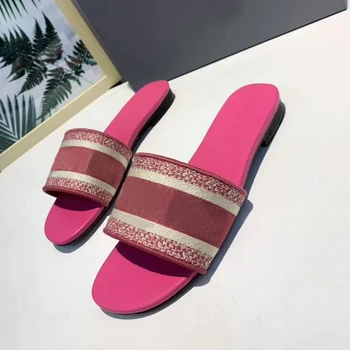 Carta De Bordado De La Playa De Marca Zapatillas De Estilo Clásico Multicolor De Mujer De Moda Zapatos De Lujo De Diapositivas Zapatos De Las Mujeres