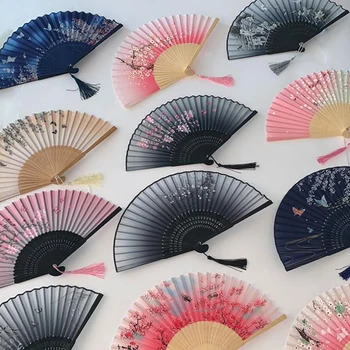 1Pc Vintage de Seda abanico Chino Japonesa de Bambú Danza de la Mano del Ventilador de Decoración para el Hogar Adornos de la Fiesta de la Boda de colores Fan de Regalos de Artesanía