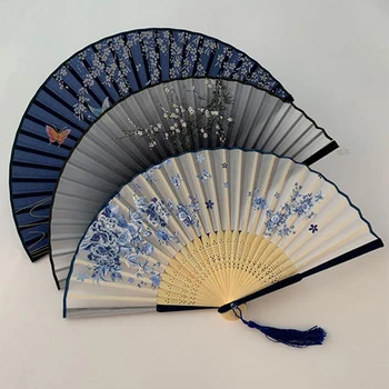 1Pc Vintage de Seda abanico Chino Japonesa de Bambú Danza de la Mano del Ventilador de Decoración para el Hogar Adornos de la Fiesta de la Boda de colores Fan de Regalos de Artesanía
