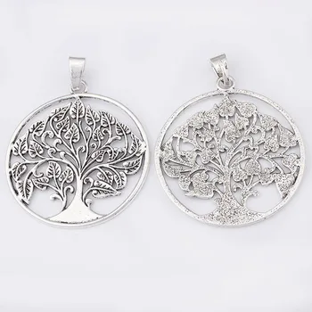 2Pcs de Antigüedades de Plata de Color de la Ronda Hueco de árbol de los deseos Encanto colgante de Collar De la Joyería de la manera de Hacer Hallazgos 62x69mm
