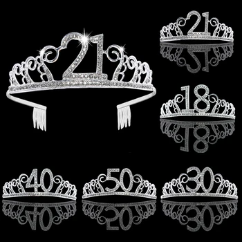 Plata Tiaras de la Corona for18 21 30 40 50 Grils las Mujeres de la Fiesta de Cumpleaños Decoración de Adultos Princesa Tema de los Favores de Regalo de Cumpleaños