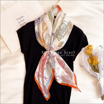 El diseñador de Bufandas 90*90 cm Pañuelo de Seda Superior Manual de Laminado Bufanda pañuelo Foulard Femme Soie De Marca De Lujo de verano chales