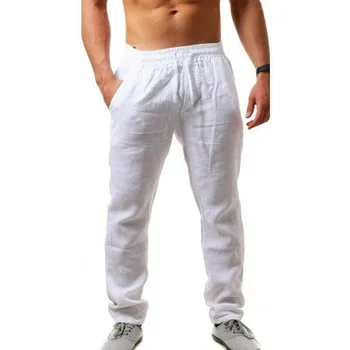 2020 hombres pantalones de algodón para hombres transpirable verano sólido pantalones de lino de la aptitud de la calle M-3XL