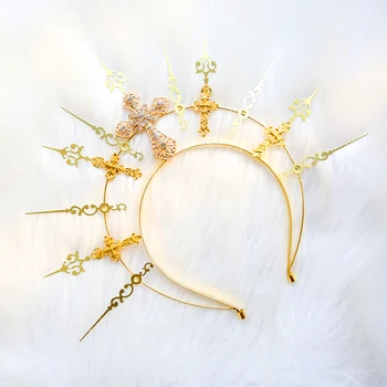DIY Paquete con Materiales Lolita estilo Europeo sol halo de oro de la cruz ángel horquilla hechos a Mano material de la corona diadema